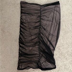House of CB Sheer Black Ruched Midi Skirt